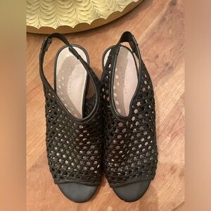 Pure Navy Josie 6 Women Sling-Back Black Netting Woven Block Heel